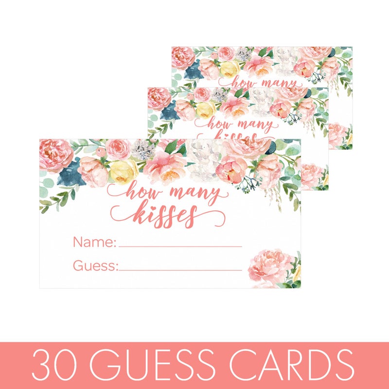 DISTINCTIVS Baby in Bloom Baby Shower How Many Kisses for The Mommy to Be Game, Pink Floral Boho Girl Guess How Many Game (Extra Cards) - Image 2